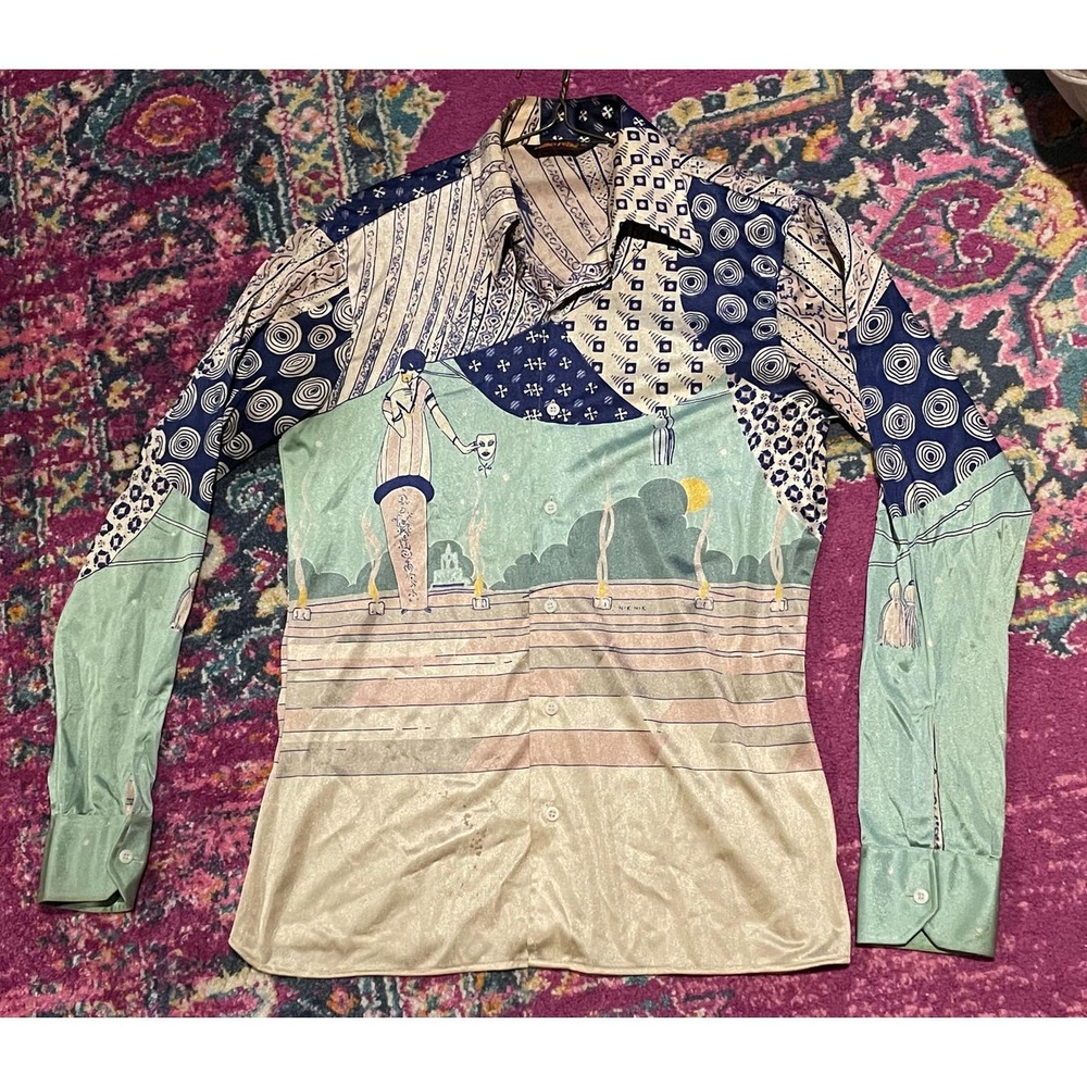 RARE TRUE VINTAGE 70s NIK-NIK Daggered collar Button Down Sz M